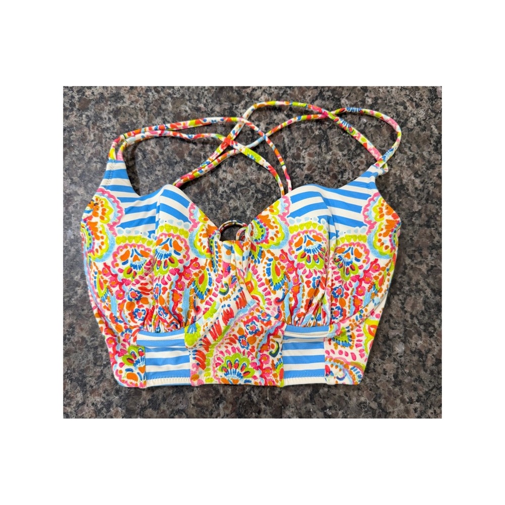 Profile Blush Women Bikini Top S F Cup Paisley Stripe Underwire Z551-122T